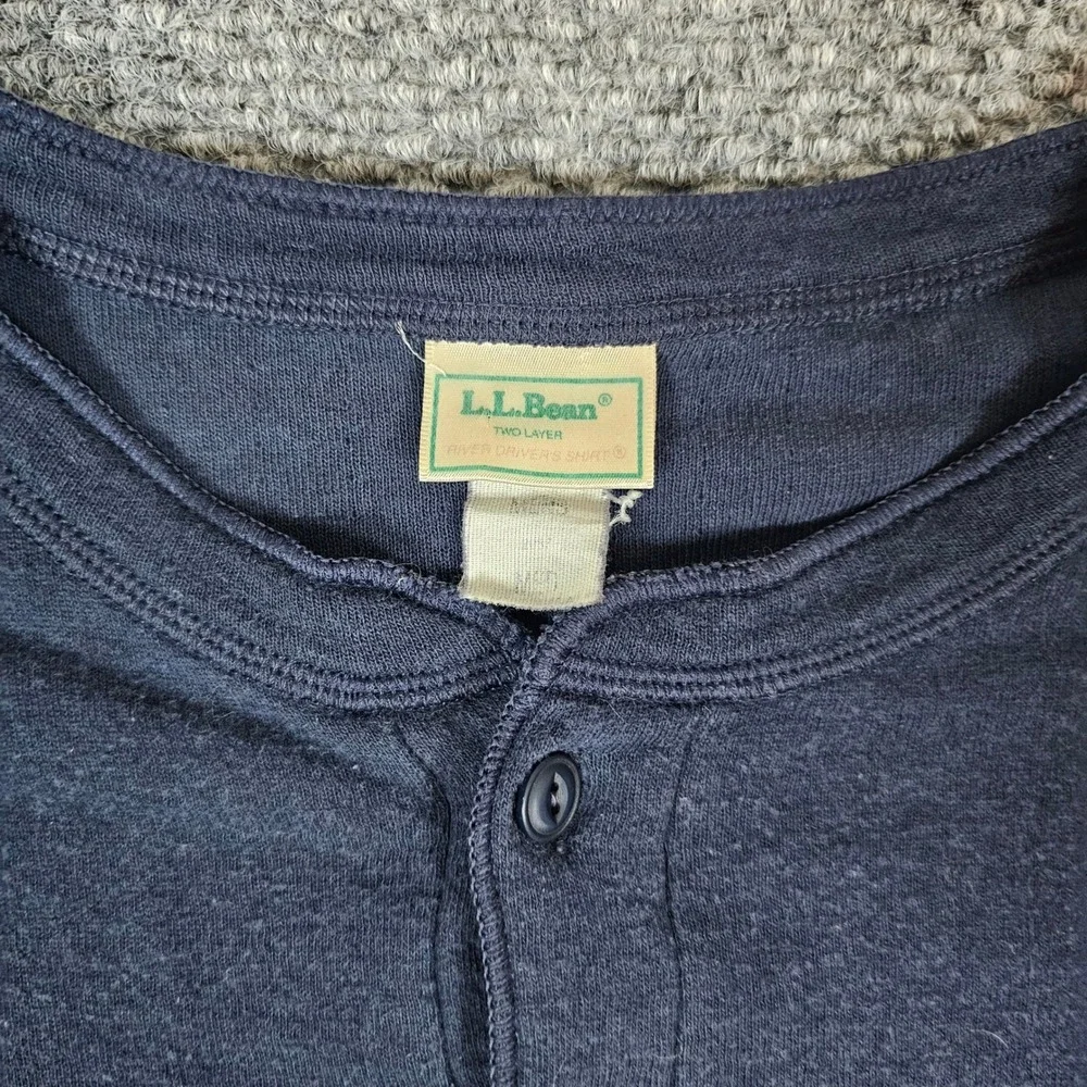Vintage LL Bean Two Layer River Drivers Henley Shirt Navy Blue‎ Mens Size Large